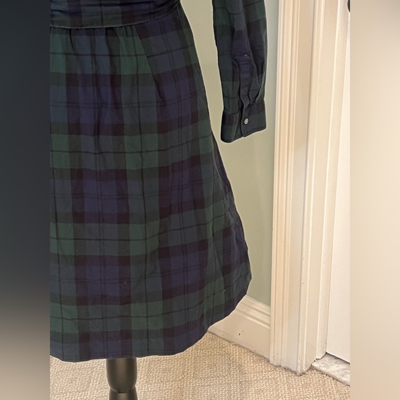 J.Crew long-sleeve tie-waist shirtdress | Green - Navy & Black plaid  | Size 2 | - Picture 3 of 12
